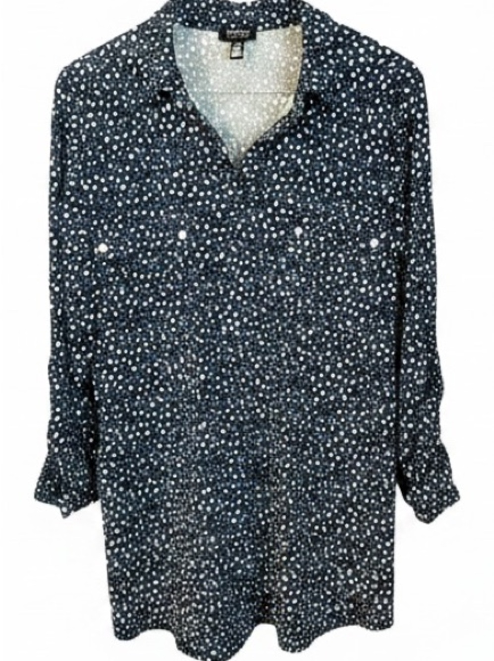 Jones New York Navy and White Printed Long Sleeve Blouse